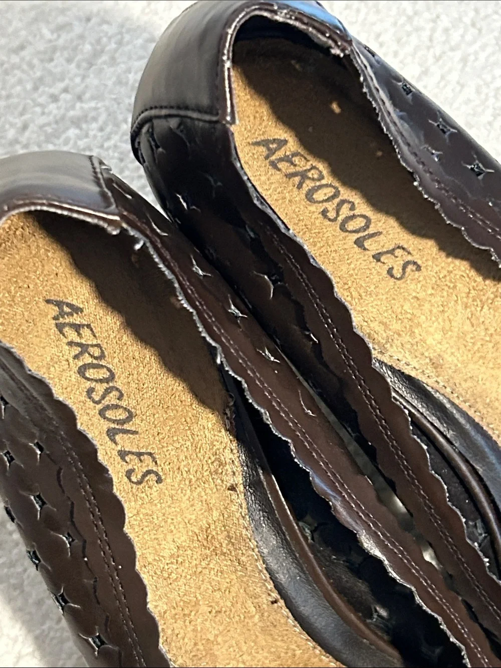 Vintage AEROSOLES Dark Brown Bow Peep-Toe Wedge Women's 8.5M